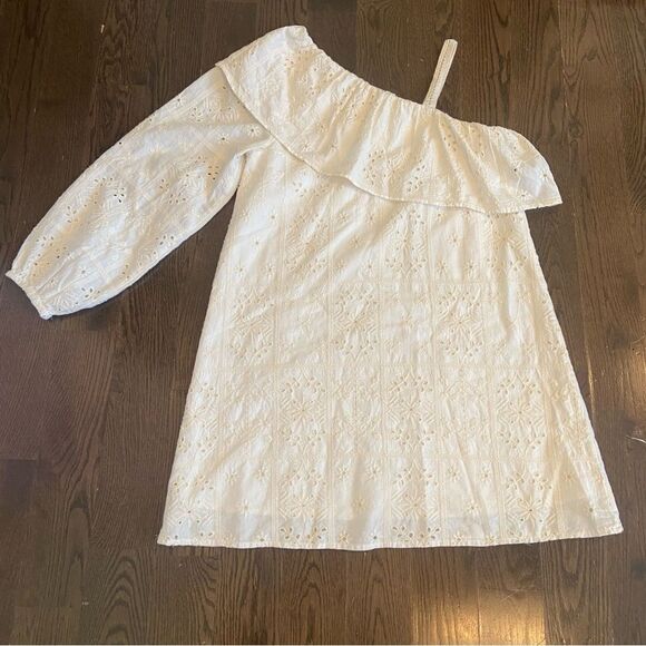 Zara Embroidered Asymmetric White Dress Size 13-14.  B65 - Picture 2 of 8